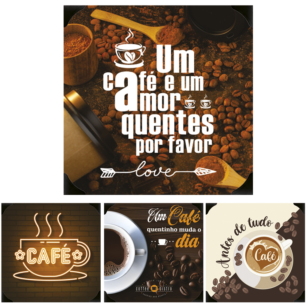 QUADRO DECORATIVO 20X20CM PLACA DE METAL ADESIVADO COFFEE / CAFE 