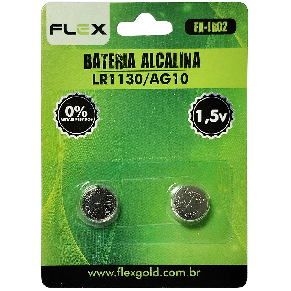 BATERIA LR1130/AG10 ALCALINA BOTAO 1,5V FLEX GOLD COM 2 PECAS 