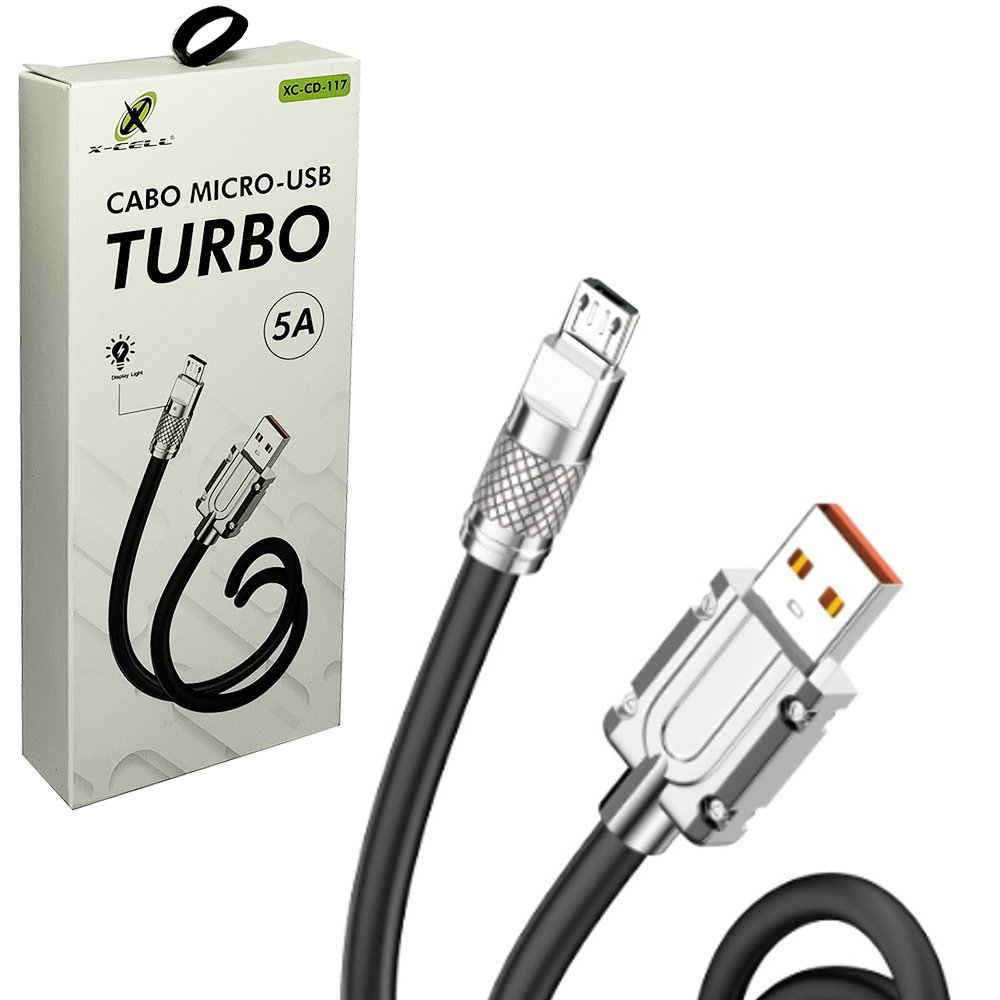 CABO PARA CELULAR TURBO USB X V8 5A COM LUZ X-CELL 1M 