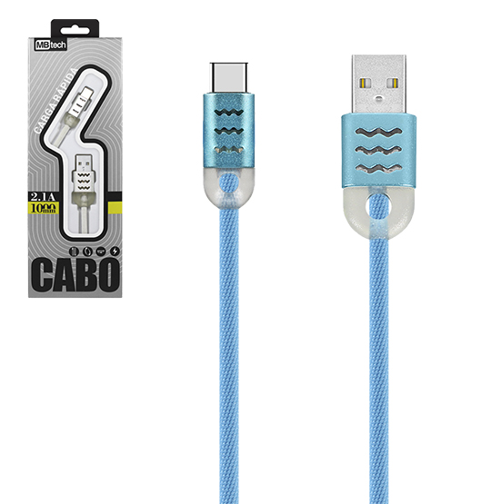 CABO PARA CELULAR USB X TIPO C COM ILUMINACAO COLORS 1M NA CAIXA