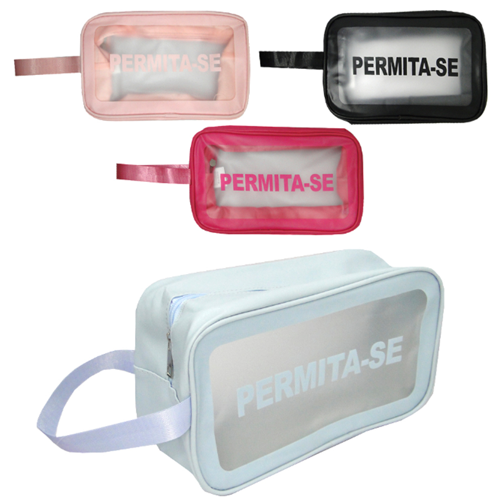 NECESSAIRE DE PVC RETANGULAR FEMININA PERMITA-SE COM ALCA E ZIPER 26,5X15X9,5CM